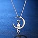 ANEWISH Fine Jewelry Moon cat Pendant Necklace S925 Sterling Silver perfect Gift for Fashion Women Girl