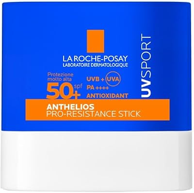 La Roche Posay Anthelios UVSport, Pro-Resistance Stick SPF50+, Per Tutti i Tipi di Pelle, Alta Protezione dai Raggi UV, Resistente al Sudore e All'Acqua, Adatto allo Sport, Con Mexoryl 400, 10ml