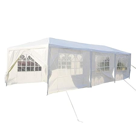 AUFUN Pavillon Wasserdicht 3x9 m Weiß Faltpavillon mit 8 Seitenwände Gartenpavillon Faltzelt Polyethylen Bierzelt Tür mit Rei