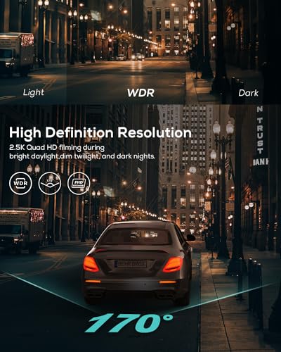 iZEEKER 2.5K Dash Cam, 1440P QHD Car Camera with Free 32GB Card, 3" IPS Display, Night Vision, WDR, 170°Wide Angle, Loop Recording, G-Sensor Emergency Recording, 24H Parking Mode, Type C
