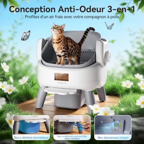 Thereye Self-Cleaning Automatic Cat Litter, 10 L, 11 Anti-Pinch Sensors, WiFi 2.4GHz App, Triple Anti-Odour, Access On, Silent <35dB