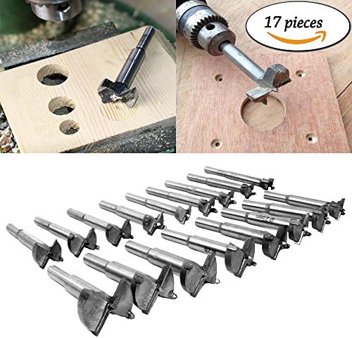 Forstner Drill Bits Set - 17pcs Hole Saw Set 15mm-35mm Wood Boring Woodworking Titanium Coated Alloy Steel Wood Cutter Bits