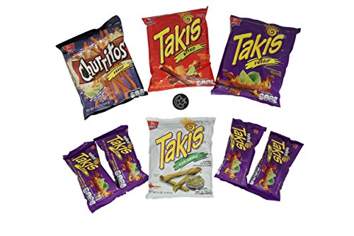 Barcel Takis Tortilla Chips 4 oz Sampler - Takis Feugo,Nitro,Churritos Feugo, Guacamole and Takis Minis. Plus Free Fridge Magnet