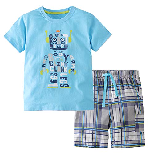 Frogwill Toddler Boys The Little Monster Truck Tee and Shorts Set 18M-7Y (7 Long, Robot)
