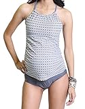 Oceanlily Halter Women's Swimsuit TANKINI TOP Charcoal/W Prt