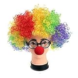 IFfree child women Men's Big Clown Rainbow Clown Costume Wig+Red Clown Noses