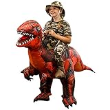 Halloween Haunters Inflatable Red Dinosaur Rider Costume Suit Child, Kid, Teen Size - T-Rex, Velociraptor, Reptile Blow Up with Inflation Fan - Put Yourself On Display at a Party - Girls Boys Birthday