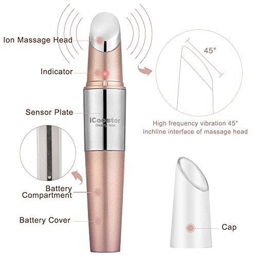 Facial Massager, iCoostor Portable Vibrating Eyes Ionic Massager Heated Facial Infusion Rollers for Skin Care Oil Booster (Rose Gold) Beauty & Personal Care, Skin Care, Eyes, Rollers & Pens