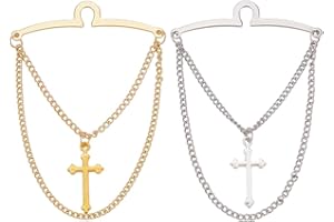 AHANDMAKER Men's Gold Silver Tie Chain Set, 2Pcs Personalised Cross Tie Clip Double Necktie Chains Elegant Tie Clips for Suit