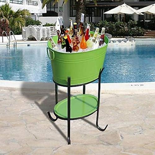 GWW Metal Oval Ice Bucket,Beverage Tub with Handle Large Capacity Cooler Bucket with Stand Wine Buckets for Bar-Green 50x37x25cm(20x15x10inch)