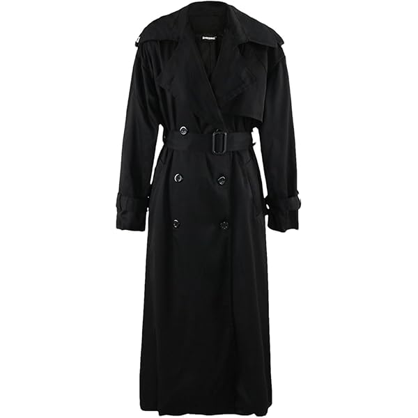 Ameri　BELT FLARE LONG COAT Herrnalise Women's Double Breasted Pea Coat Winter Mid-Long