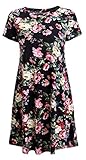 ETCYY Women's Sundress Short Sleeve Printed Floral Summer Casual T-shirt Dress,Black,Large