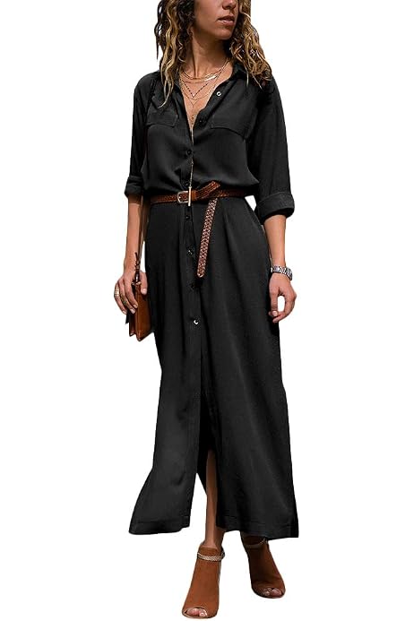 Shirt Dress Maxi Long Dress Army Green 