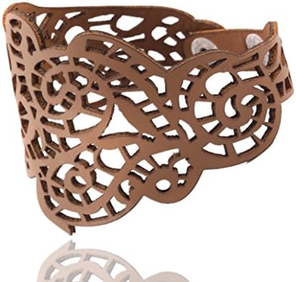 Women Bracelet,kaifongfu Vintage Women Punk Style Hollow Out Flower Wide Bangle Cuff Leather Valentine Bracelet (Brown)