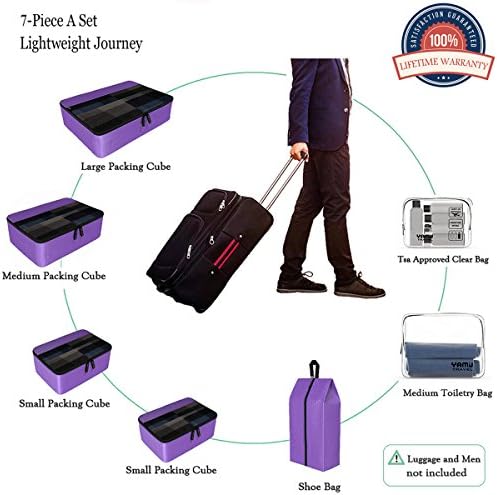 YAMIU Packing Cubes 7-Pcs Travel Organizer Accessories with Shoe Bag and 2 Toiletry Bags(Purple) 2 YAMIU Packing Cubes 7-Pcs Travel Organizer Accessories with Shoe Bag and 2 Toiletry Bags(Purple)