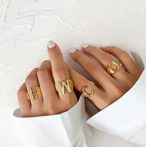 Women's Statement Ring with Initial H, GoldChic Jewelry Gold