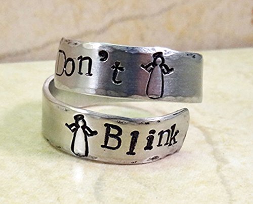 Dr Who Don't Blink Weeping Angels Hand Stamped Twist Wrap Ring