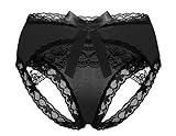 E-Laurels Lace Midnight Bow-Tie Panties Women Underwear (XL, Black)
