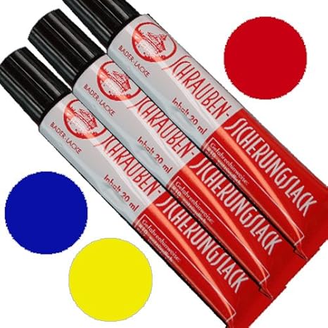 SET: Schraubensicherungslack 20 ml. in Tube 1xrot - 1xblau - 1x gelb