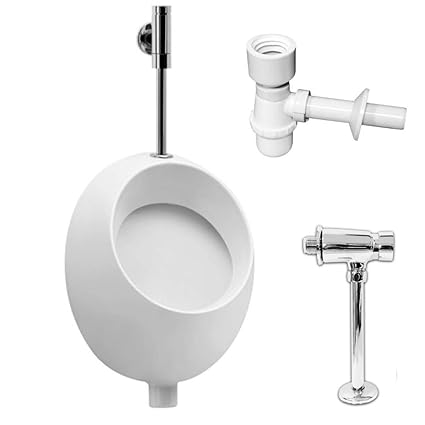 VBChome- Set: Urinal Zulauf Oben Weiß Modern Hochwertig Keramik Pinkelbecken senkrecht Pissoir Pico + Spülventil Urinalspüler