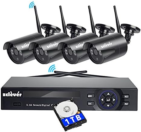 [1TB HDD Pre-installed] Zclever 4CH 720P HD NVR Wireless Security CCTV Surveillance Systems(WIFI NVR Kits)-Four 1.0MP Wireless WIFI Indoor Outdoor IP Cameras with Night Vison