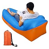 Inflatable Lounger, Air sofa, Fast Inflate by Wind or Air Pump, Waterproof Air Bag Chair Sofa, Perfect for Travelling, Camping, Hiking, Pool and Beach Parties, Lazy Hangout Couch Bed (Sky blue-Orange)