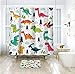 Riyidecor Kids Dinosaur Shower Curtain for Bathroom 72Wx72H Boys Cartoon Animal Colorful Dino Multi Color Child Wildlife 12 Pack Metal Hooks Decor Fabric Bathroom Polyester Waterproof RY-MSLQ