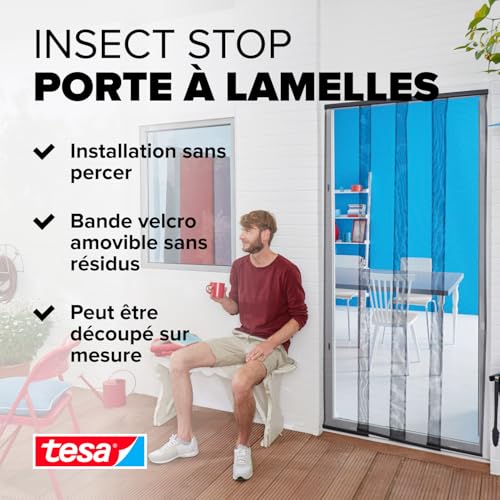 Insect Stop Lamella STANDARD pour Portes - Rideau 4 Parties de Filets Anti-Moustiques avec Bandes Auto-Agrippantes - Sans Perçage - Blanc, 95 x 220 cm