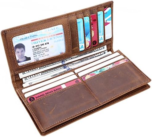 Kicty Mens Genuine Leather Long Wallet Zipper RFID Blocking Credit Card Holder (without Zipper)