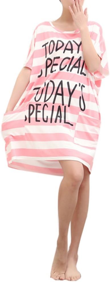 CHANCEN Women's Girls Oversized Cartoon Pocket Nightgown Night Shirts