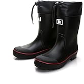 Rain Boots for Men, Waterproof Warm Rubber Boots Mens Garden Boots, Comfort Mid-Calf Lightweight Adjustable Raining Shoes, Elastic Chelsea Ankle Rain Boots Fishing Shoes for Yard Farm Outdoor Work