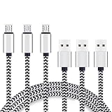 Micro USB Cable 6ft 3Pack by Ailun High Speed 2.0 USB A Male to Micro USB Sync Charging Nylon Braided Cable with 56k Ohm Pull-up Resistor for Smartphone Tablets Silver and Blackwhite