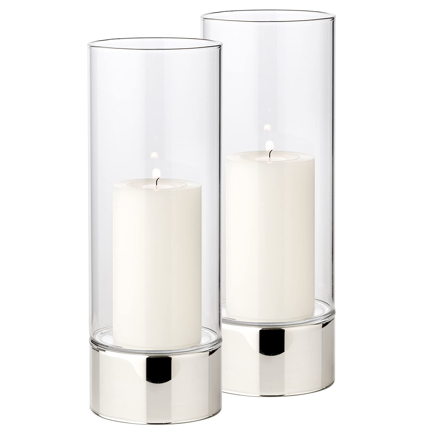 EDZARD set of 2 wind lights Granada (H 25 cm, ø 9 cm) one-piece glass, silver-look base, indoor and outdoor candle jar, for candles up to ø 8 cm, ideal for the permanent candle Cornelius by Edzard