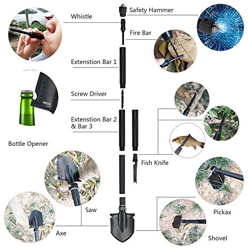 KEJIH 30-38 Inch Length Foldable and Heavy Duty Military Shovel and Pickax with Tactical Waist Pack for Camping Hiking