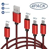 Micro USB Cable, [4-Pack 3ft 6ft 6ft 10ft] Nylon Braided Android Charger USB to Micro USB Charging Cable for Android, Samsung, Nexus, LG, Sony, Xbox, PS4 - Red