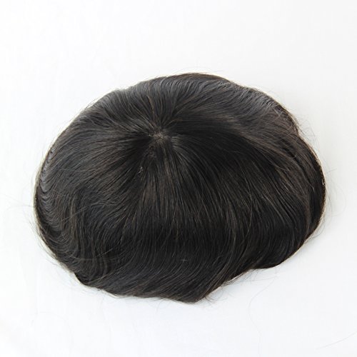 Fabwigs Mens Toupee Wig Human Hair-6x8 Inch Fine Mono Base PU Around Mens Hairpiece Hair Replacement Systerm(#1B Off Black)