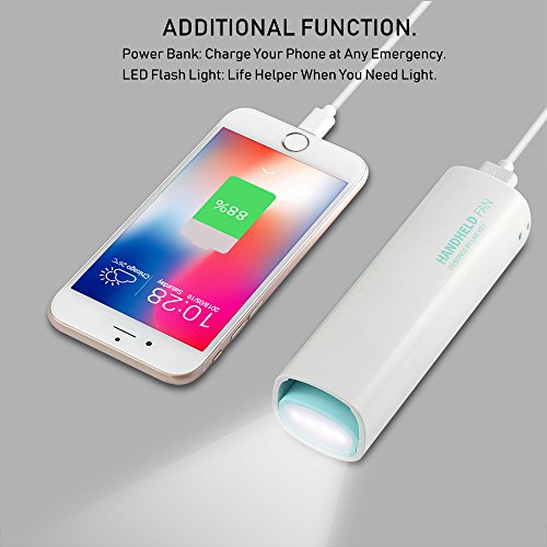 Portable Handheld Personal Fan Rechargeable Battery Operated Fan Quiet Foldable with 2200mAh Power Bank & Led Flashlight, 15-25H Long Working Time for Hot Summer Travel Shopping Outdoor Sports (Green) - Thumbnail 4