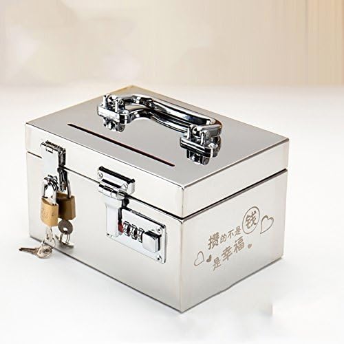 Solid color stainless steel key banknotes piggy bank large over sized children adult metal piggy bank safe box password box piggy bank-B 18x12x11cm(7x5x4inch)