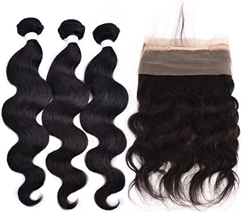 Miss Rola 360 Lace Frontal With Bundles Brazilian Virgin Hair Body Wave 3bundles With Full Lace Closure Unbleached Knots With Baby Hair 100% Human Hair Extensions Natural Color(12 14 16 with 10)