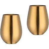 BISDARUN 17 oz Stainless Steel Stemless Wine Glass, Outdoor Portable Wine Tumbler for the Pool, Camping,Cookouts, Travel-Set of 2 Metal Drinking Cups Father's Day, Oktoberfest(Gold)