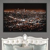 Framed Canvas Wall Art City Illuminations Aerial Cityscape Contemporary Multicolor Photography Places Realism Ultra Urban - 16x24 inches