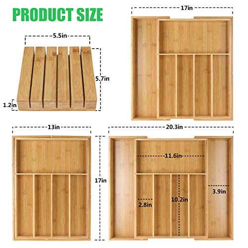  Bamboo Expandable Silverware Holder Drawer Organizer,Kitchen Cutlery And Wooden Utensil Tray Storage Drawers with Divider 13\