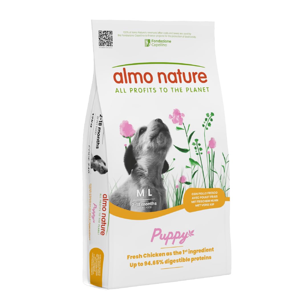 Almo Nature Puppy Dry Dog Food M-L Chicken 12 kg – Complete Kibble for Medium and Large Breed Puppies