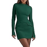Cicy Bell Womens Long Sleeve Bodycon Dress Mock Neck Slim Fit Party Cocktail Fall Mini Blazer Dresses
