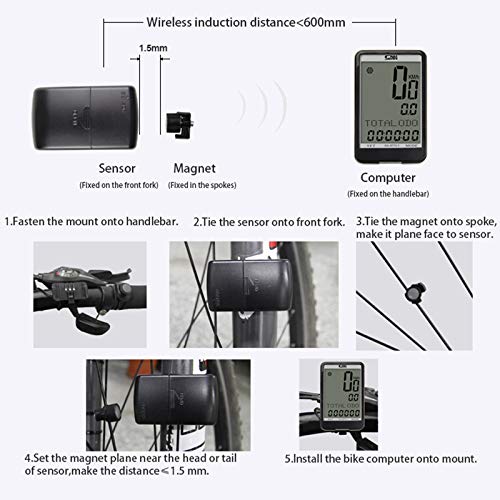 Algol - Wireless LCD Bike Computer Bicycle Cycling Speedometer Odometer with Backlight Time Temperature Display SD-577C1