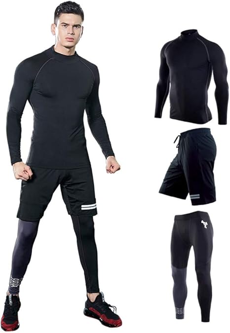 Amazon Co Jp メンズ コンプレッションウェア セット メンズスーツワークアウトスウェットスーツフィットネス減量フィットネスジムの運動 スポーツウェア Color Black Size M 服 ファッション小物