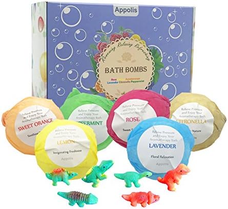 6 Pack Bath Bombs for Kids, Appolis Gift Set with Surprise Dinosaur Toys, Organic and Natural Bath Bomb Kit, Lush Fizzy Spa to Moisturize Dry Skin, XL 6 X 4.0 oz