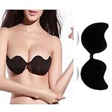 V Type Push up Self-adhesive Silicone Backless Strapless Invisible Bra Black/nude (C, Black)