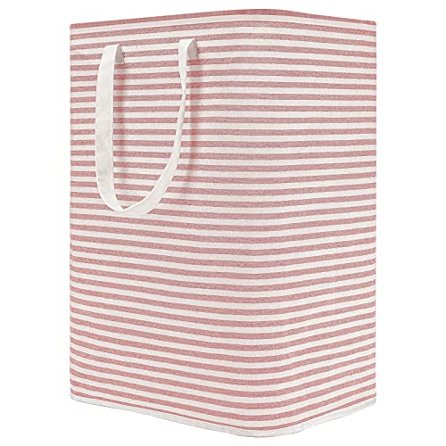 DOKEHOM 80L Freestanding Laundry Hamper with Handle, Collapsible Large Cotton Storage Basket for Clothes (Pink)