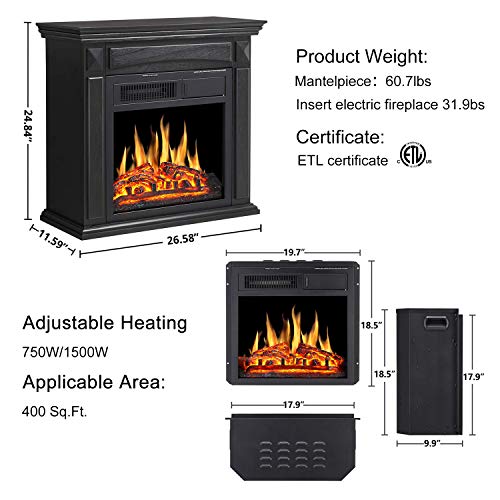 R.W.FLAME Electric Fireplace Mantel Wooden Surround Firebox